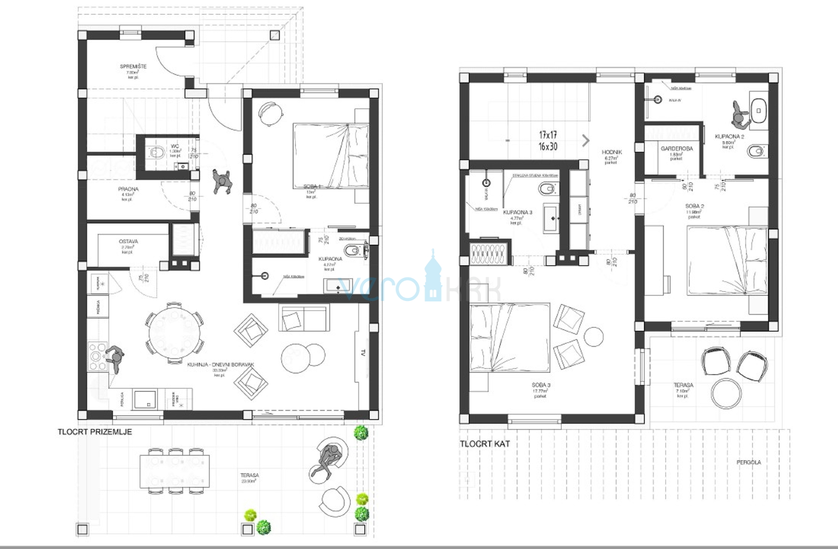 Krk Island, town of Krk, wider area, newly built semi-detached house with a swimming pool, yard, for sale